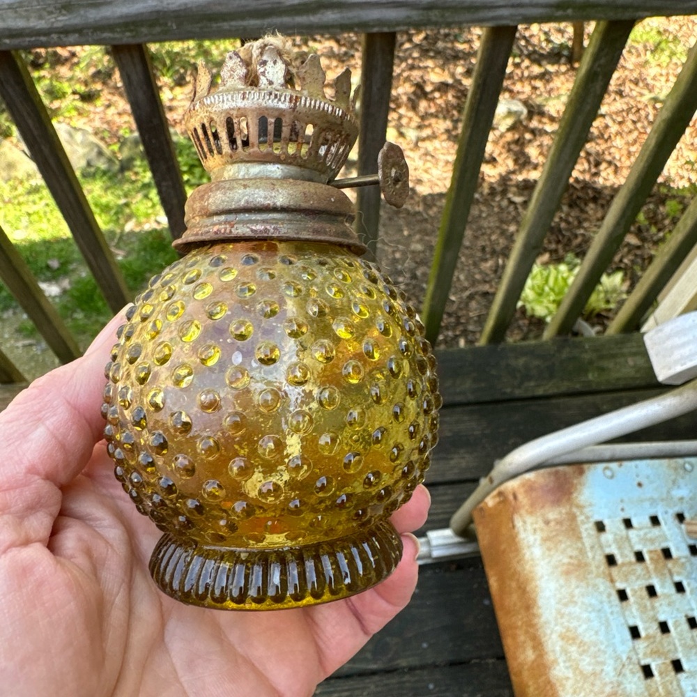 Vintage Yellow Glass Oil Lamps - Picture 2 of 3